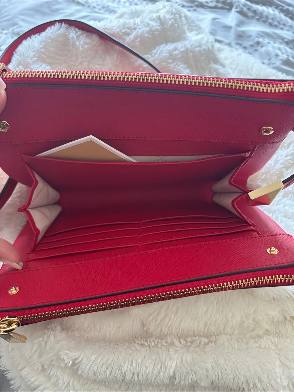 MICHAEL KORS Red Saffiano Leather Crossbody with Gold Hardware